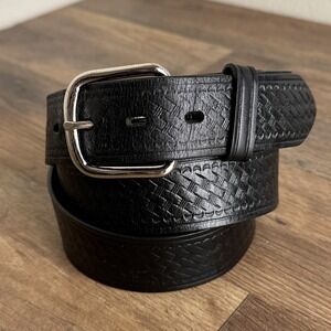 Vintage Ranger Belt Co Western Leather Belt Basketweave Tooled Mens‎ Black 42